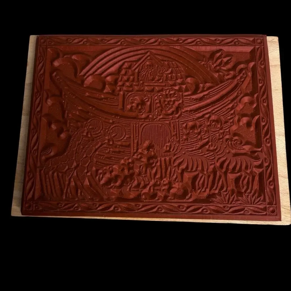 Vtg 1996 Hero Arts Framed Noah’s Ark Rubber Stamp H1152 Bible Animals Wood Mount